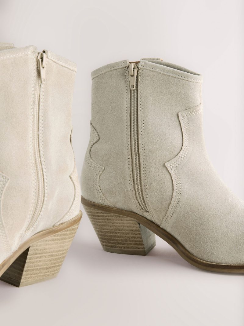 BLU84276 Neutral Grey Standard/Wide Leather Ankle Cowboy Boots - Image 5