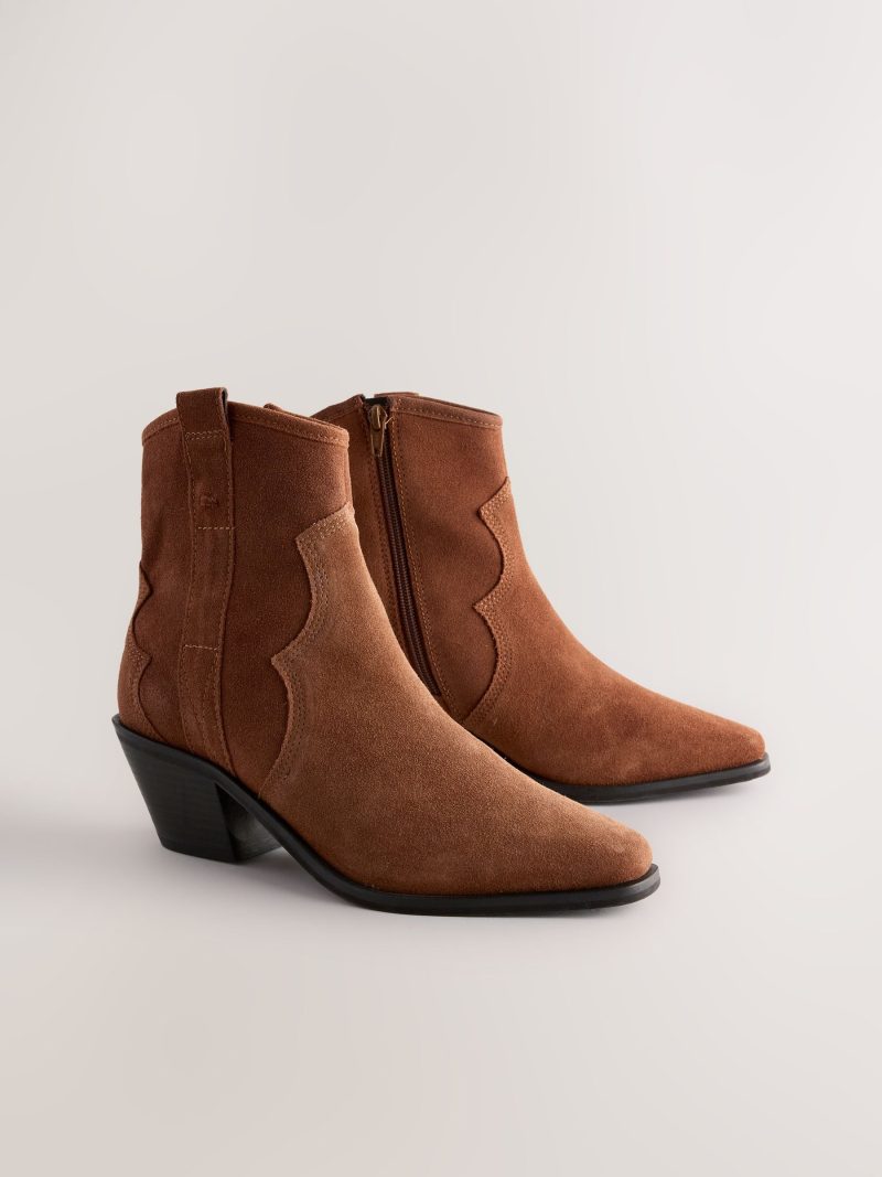 BLU84264 Tan Brown Standard/Wide Leather Ankle Cowboy Boots