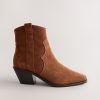 BLU84264 Tan Brown Standard/Wide Leather Ankle Cowboy Boots - Image 2