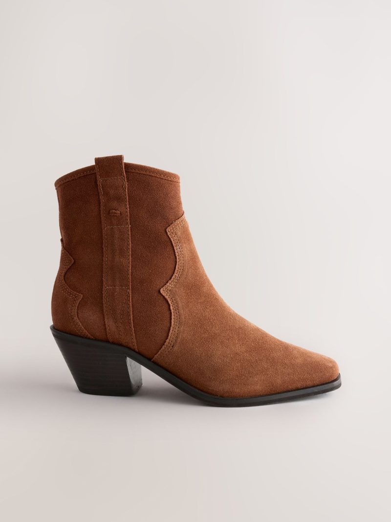 BLU84264 Tan Brown Standard/Wide Leather Ankle Cowboy Boots - Image 2