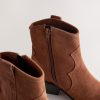 BLU84264 Tan Brown Standard/Wide Leather Ankle Cowboy Boots - Image 3