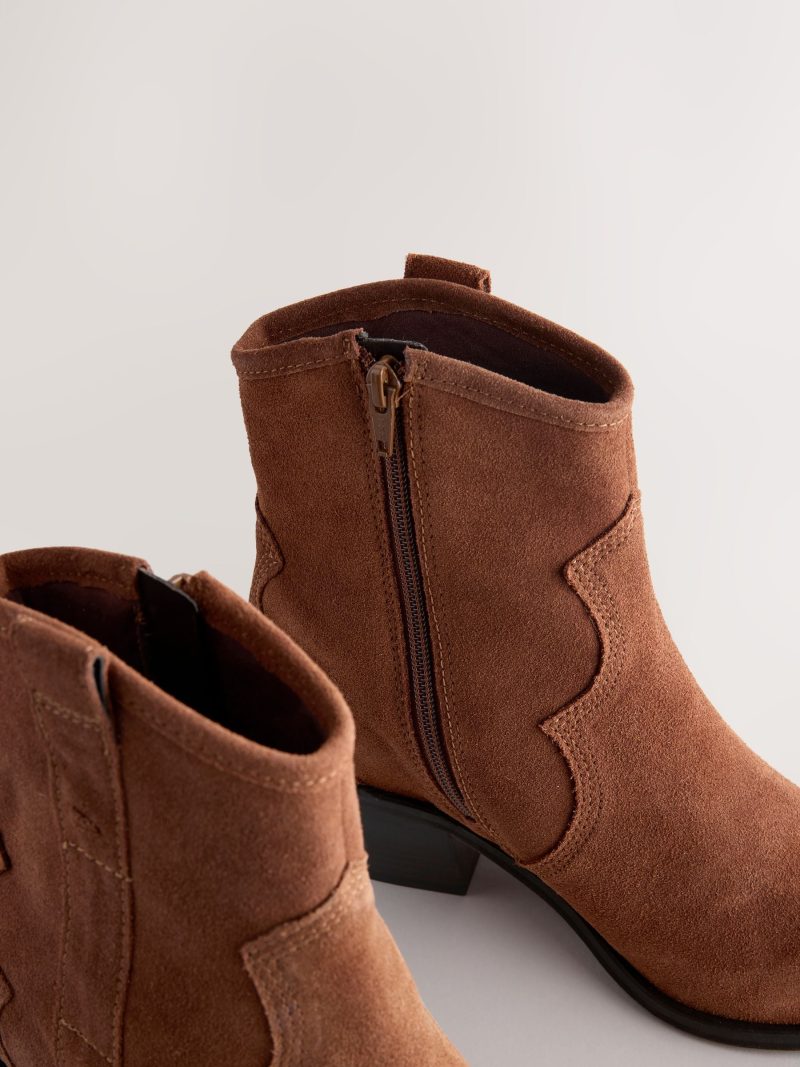 BLU84264 Tan Brown Standard/Wide Leather Ankle Cowboy Boots - Image 3