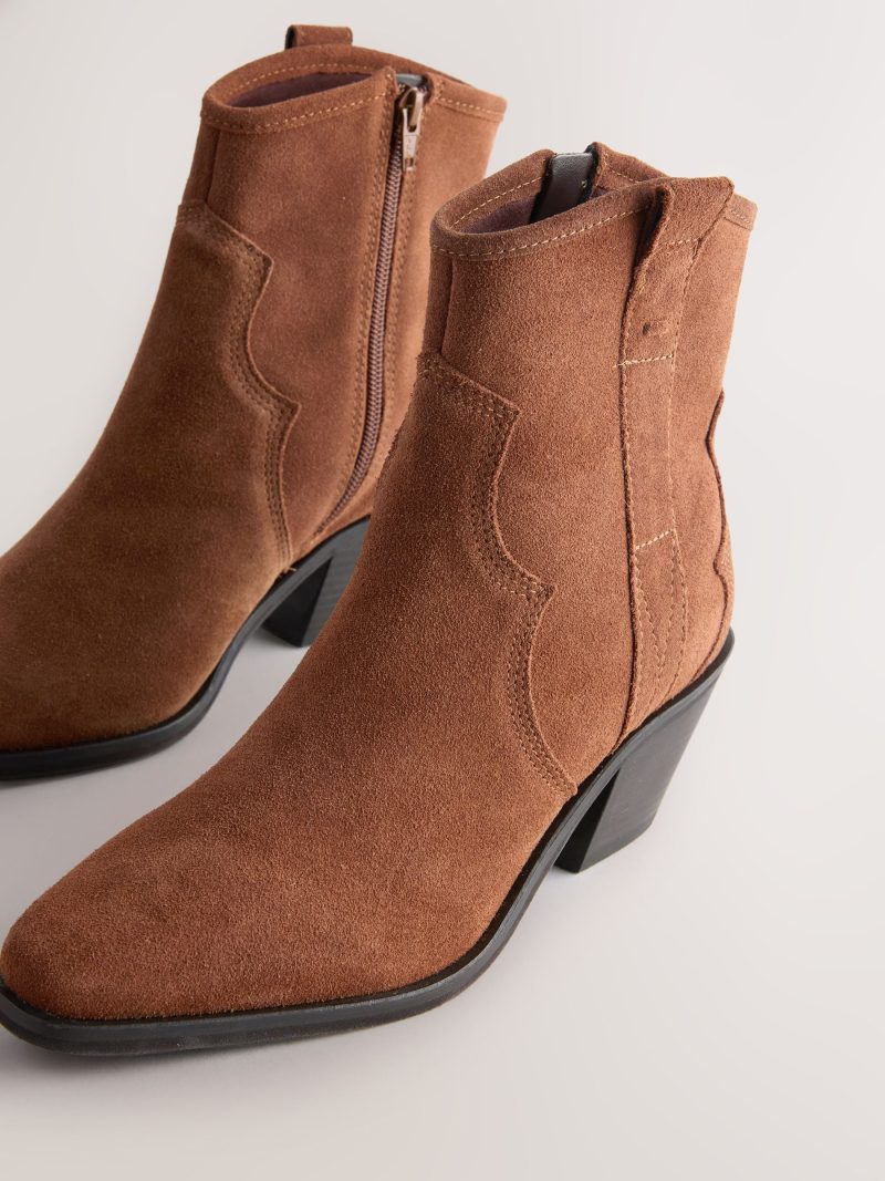 BLU84264 Tan Brown Standard/Wide Leather Ankle Cowboy Boots - Image 4