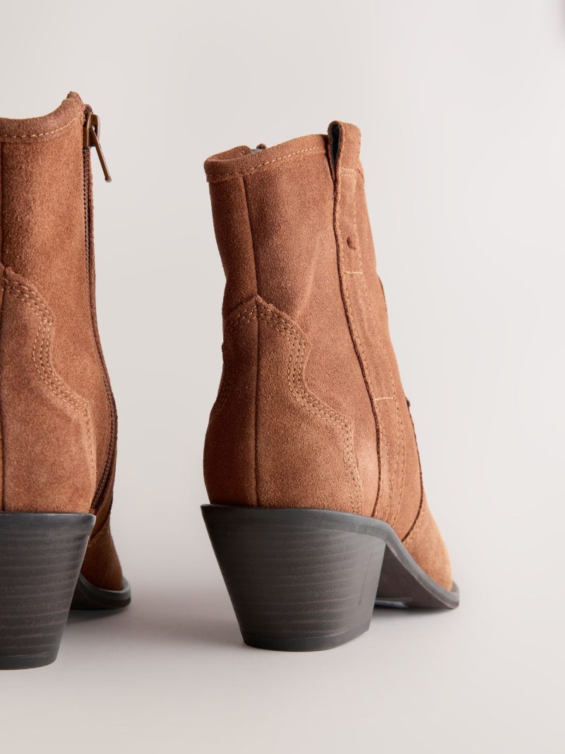 BLU84264 Tan Brown Standard/Wide Leather Ankle Cowboy Boots - Image 5