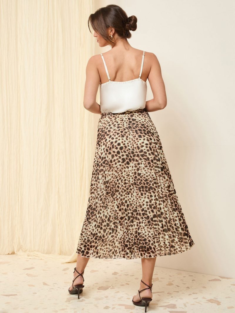 BLU84290 Cream Animal Pleated Midi Skirt - Image 4