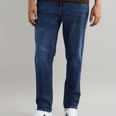 BLU84262 Blue Mid Regular Tapered Fit Classic Stretch Jeans