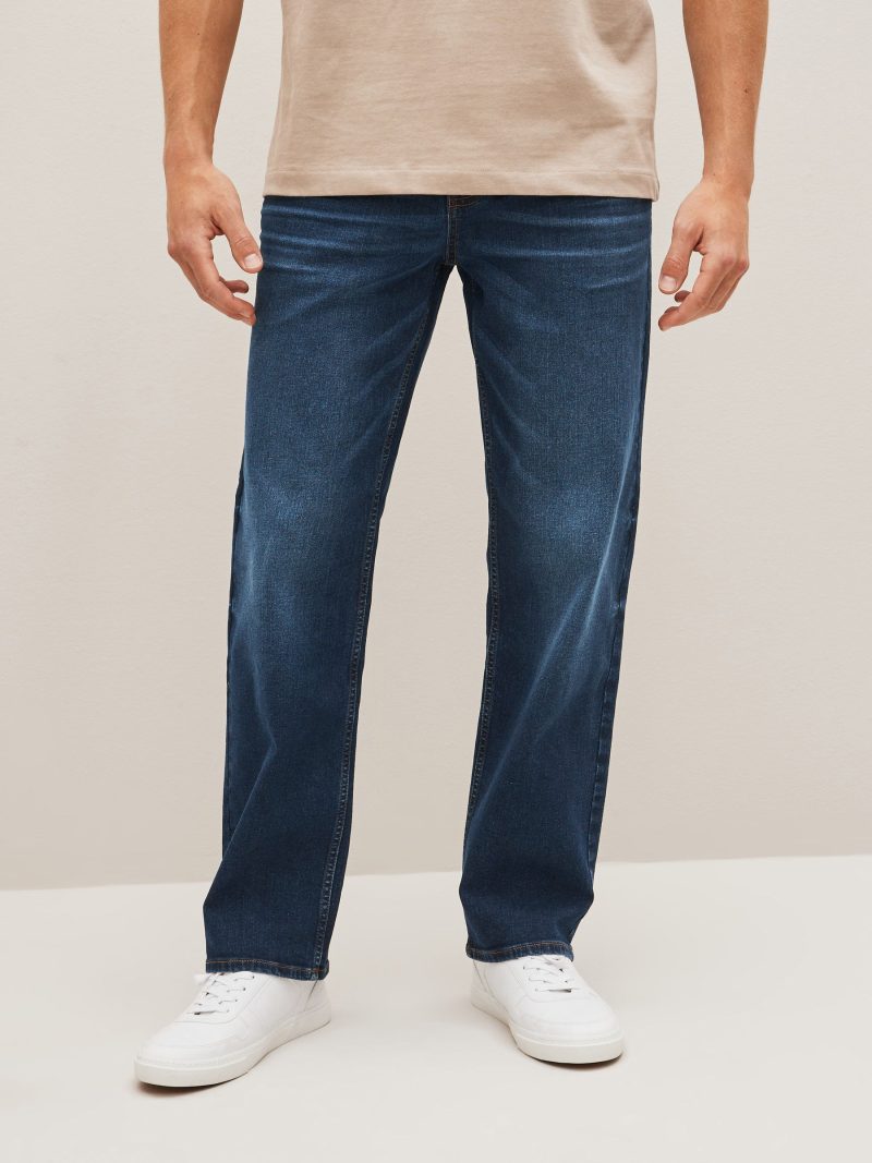 BLU84257 Mid Blue Straight Fit Straight Fit Essential Stretch Jeans