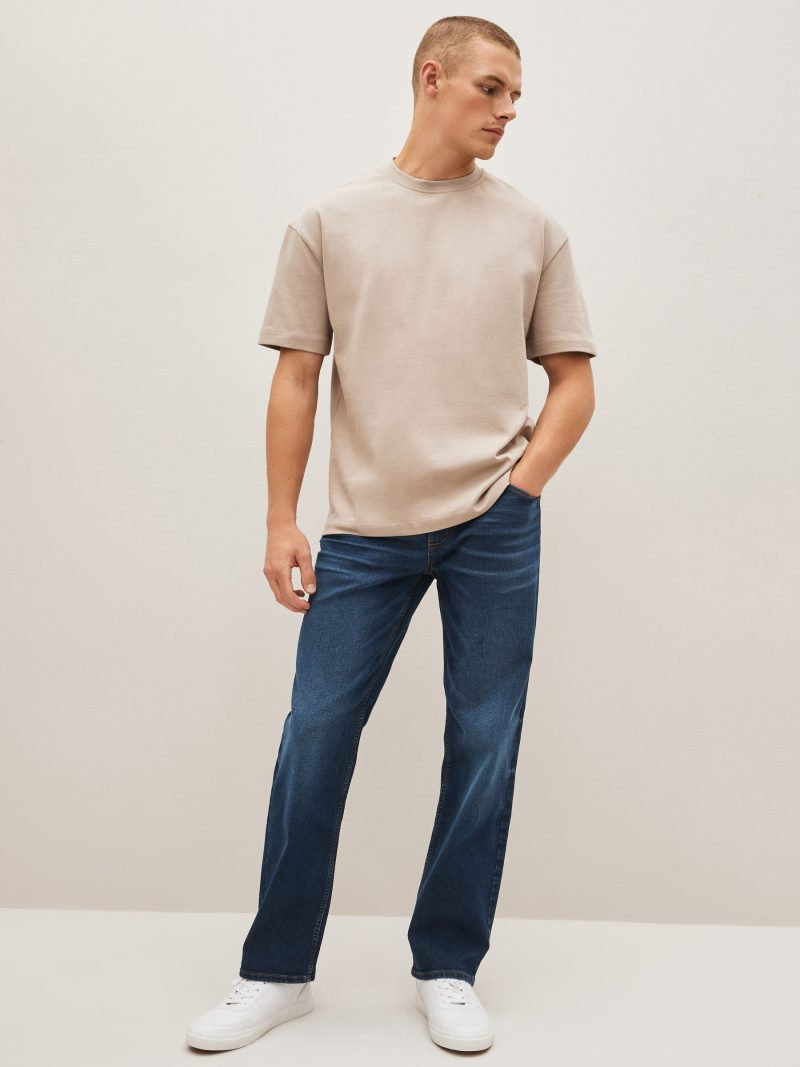 BLU84257 Mid Blue Straight Fit Straight Fit Essential Stretch Jeans - Image 3