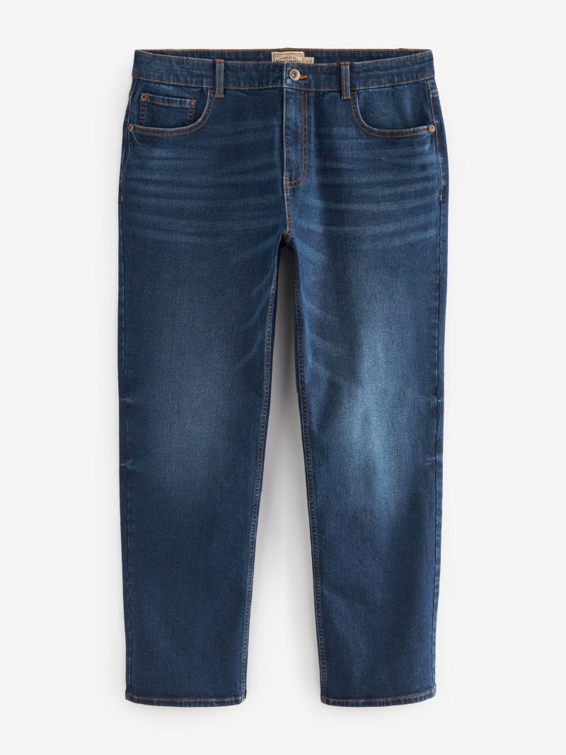 BLU84257 Mid Blue Straight Fit Straight Fit Essential Stretch Jeans - Image 4