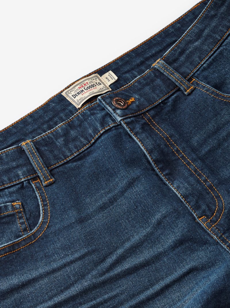 BLU84257 Mid Blue Straight Fit Straight Fit Essential Stretch Jeans - Image 5