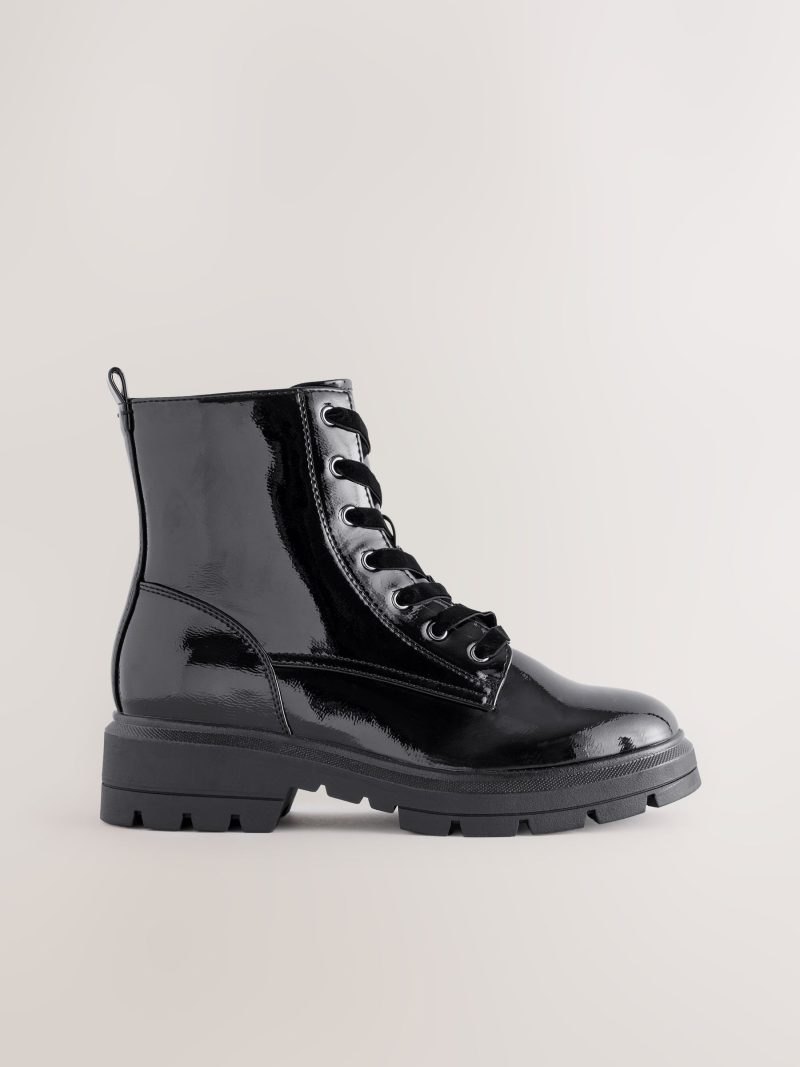 BLU84278 Black Textured Patent Standard/Wide Lace-Up Boots - Image 3