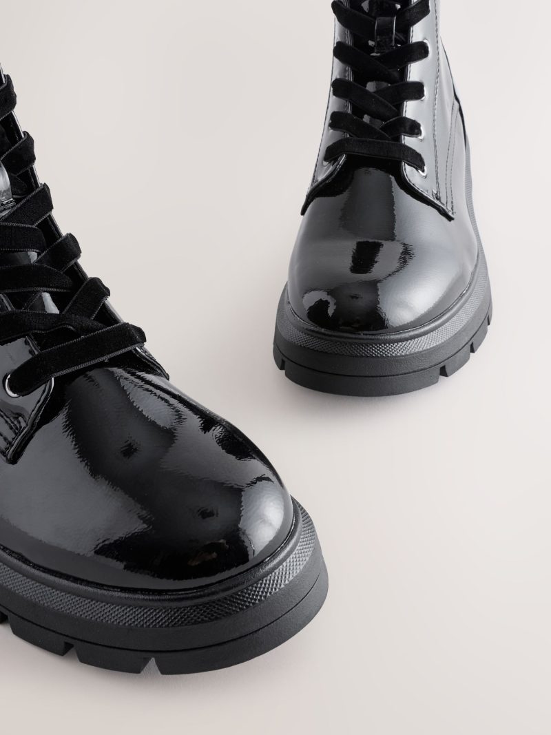 BLU84278 Black Textured Patent Standard/Wide Lace-Up Boots - Image 7