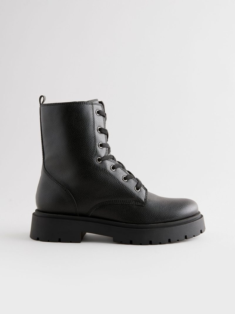 BLU84272 Black Chunky Lace-Up Ankle Boots - Image 10