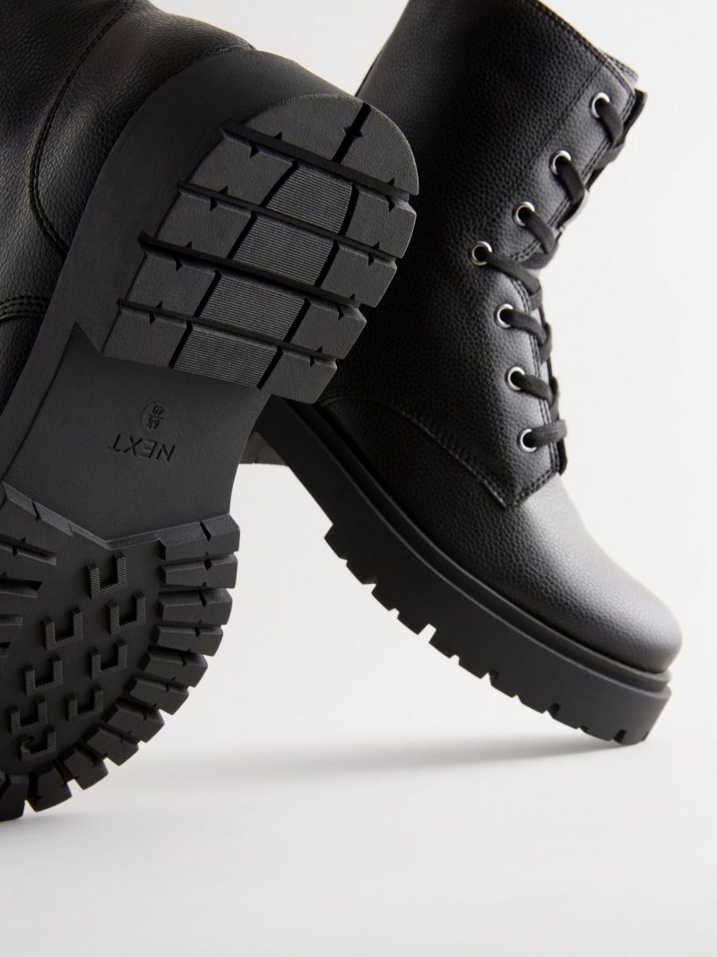 BLU84272 Black Chunky Lace-Up Ankle Boots - Image 11