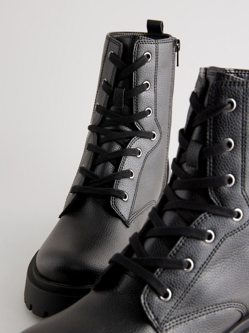 BLU84272 Black Chunky Lace-Up Ankle Boots - Image 12