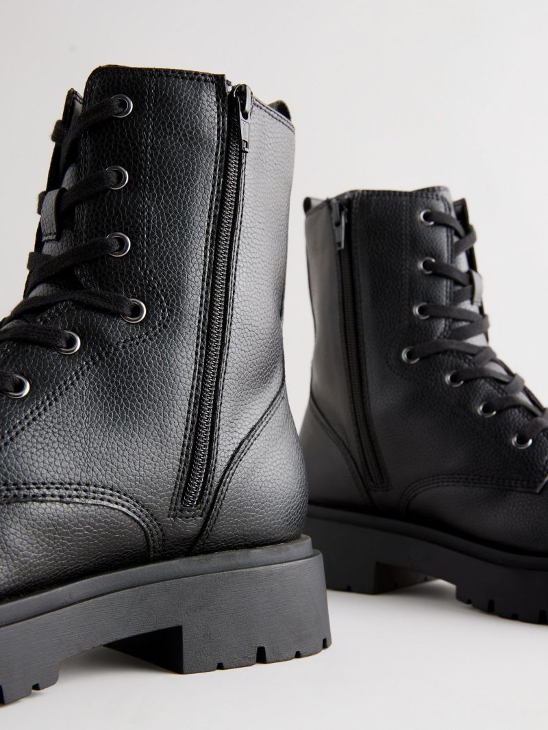 BLU84272 Black Chunky Lace-Up Ankle Boots - Image 13