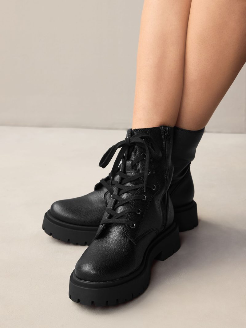 BLU84272 Black Chunky Lace-Up Ankle Boots - Image 3