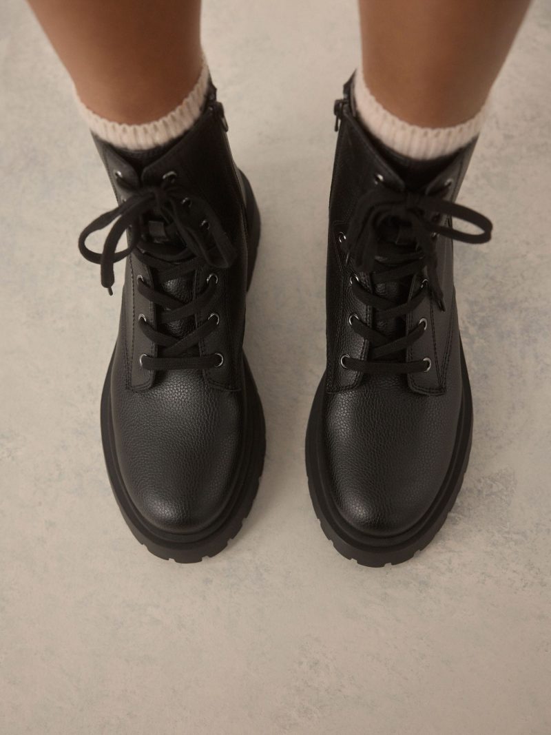 BLU84272 Black Chunky Lace-Up Ankle Boots - Image 4