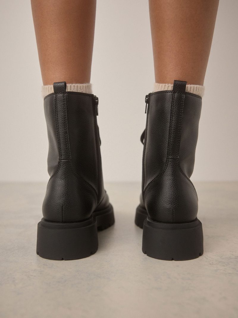 BLU84272 Black Chunky Lace-Up Ankle Boots - Image 5