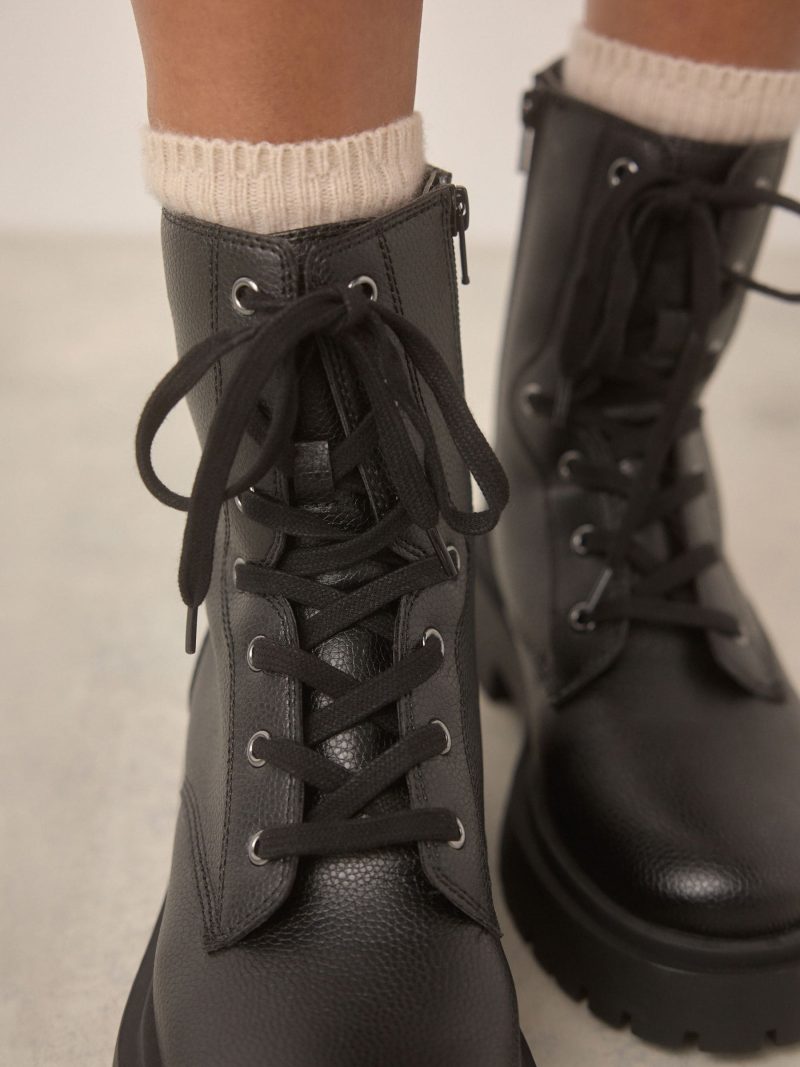 BLU84272 Black Chunky Lace-Up Ankle Boots - Image 8