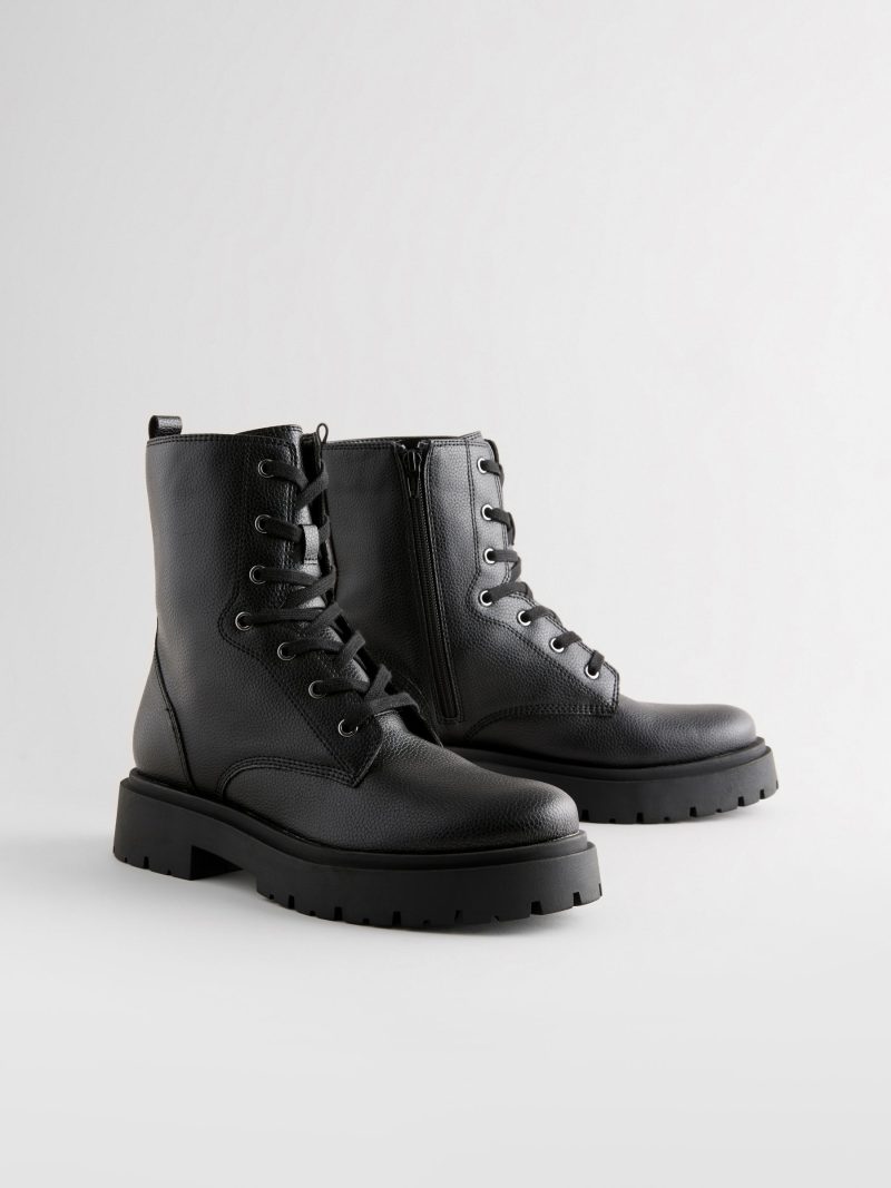 BLU84272 Black Chunky Lace-Up Ankle Boots - Image 9