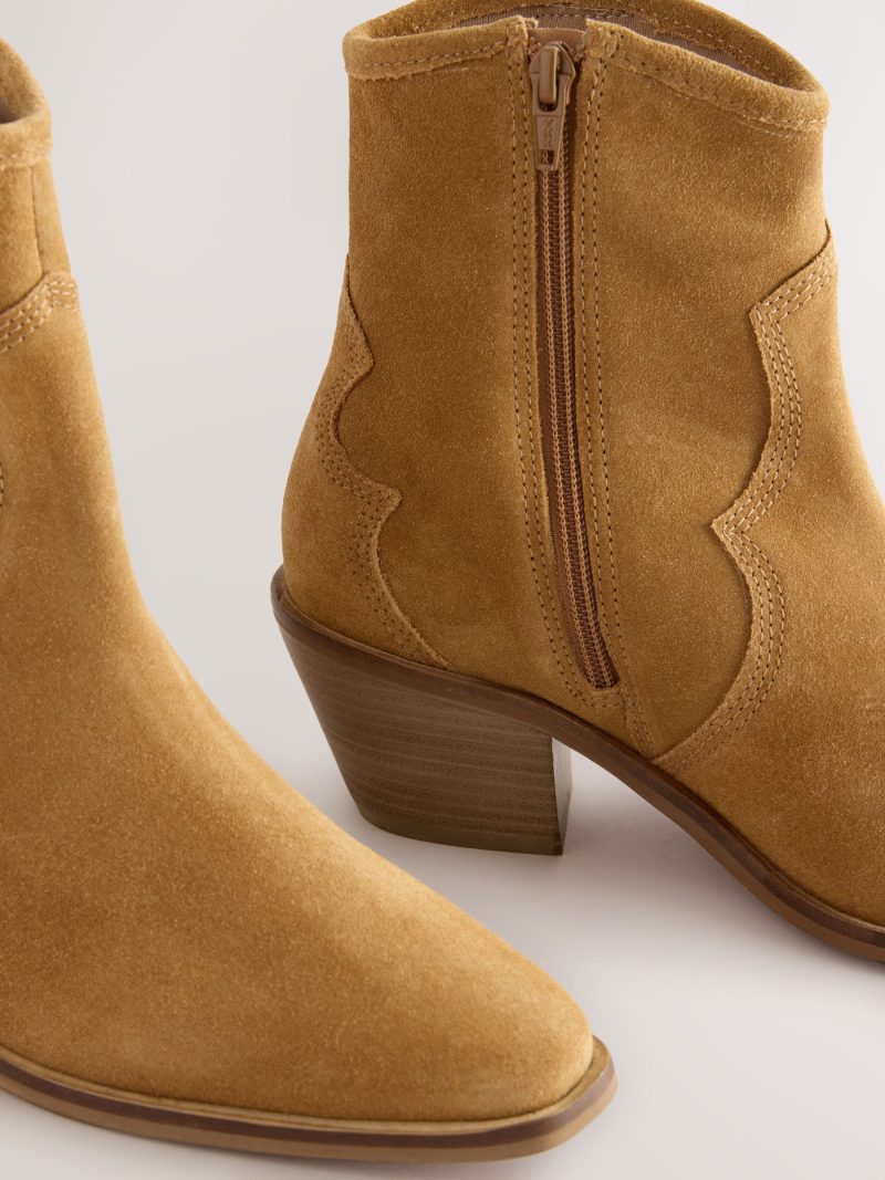 BLU84265 Tan Brown Suede Boho Fringe Cowboy Ankle Boots - Image 10