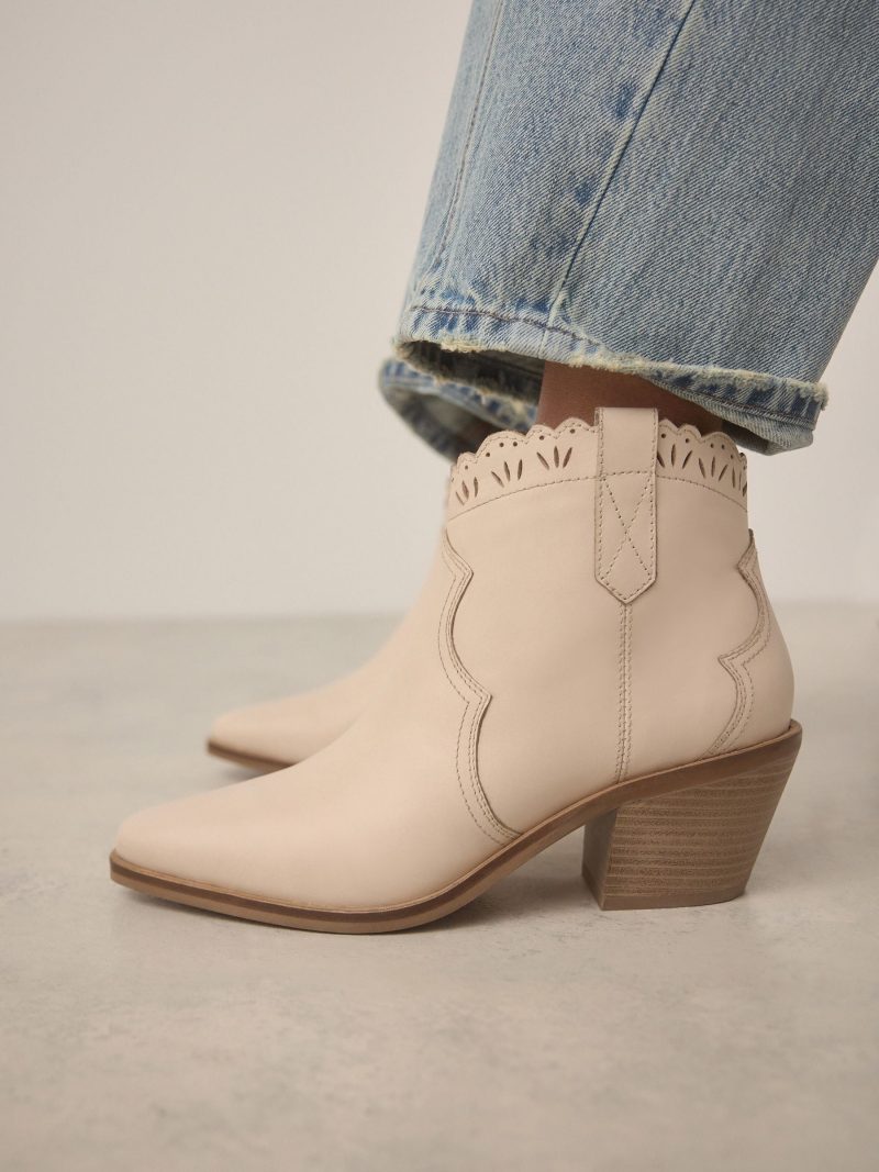 BLU84270 Neutral Leather Scallop Edge Boho Cowboy Boots