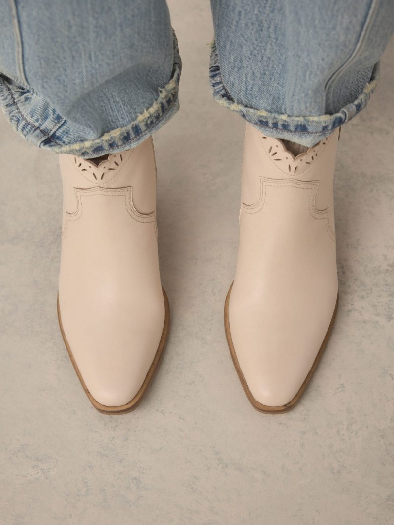 BLU84270 Neutral Leather Scallop Edge Boho Cowboy Boots - Image 3