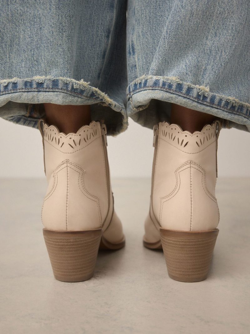 BLU84270 Neutral Leather Scallop Edge Boho Cowboy Boots - Image 4