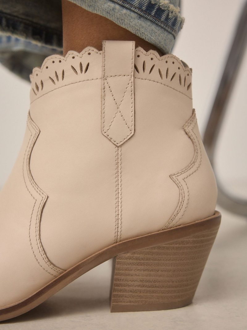 BLU84270 Neutral Leather Scallop Edge Boho Cowboy Boots - Image 5