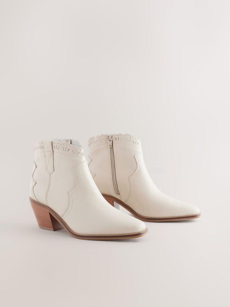 BLU84270 Neutral Leather Scallop Edge Boho Cowboy Boots - Image 6