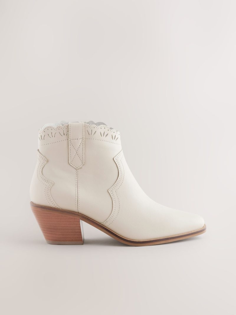 BLU84270 Neutral Leather Scallop Edge Boho Cowboy Boots - Image 7