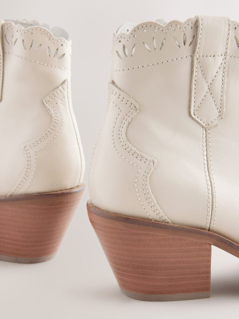 BLU84270 Neutral Leather Scallop Edge Boho Cowboy Boots - Image 9