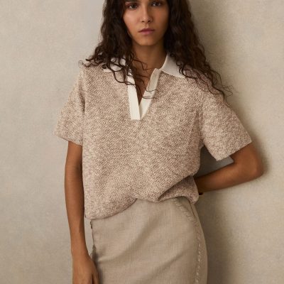 BLU84297 Neutral Sam Cotton-Blend Knit Polo Shirt