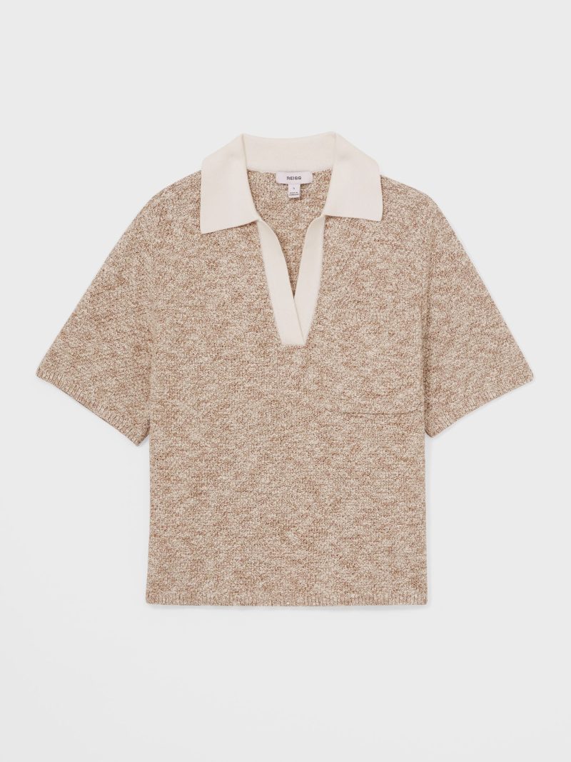 BLU84297 Neutral Sam Cotton-Blend Knit Polo Shirt - Image 2